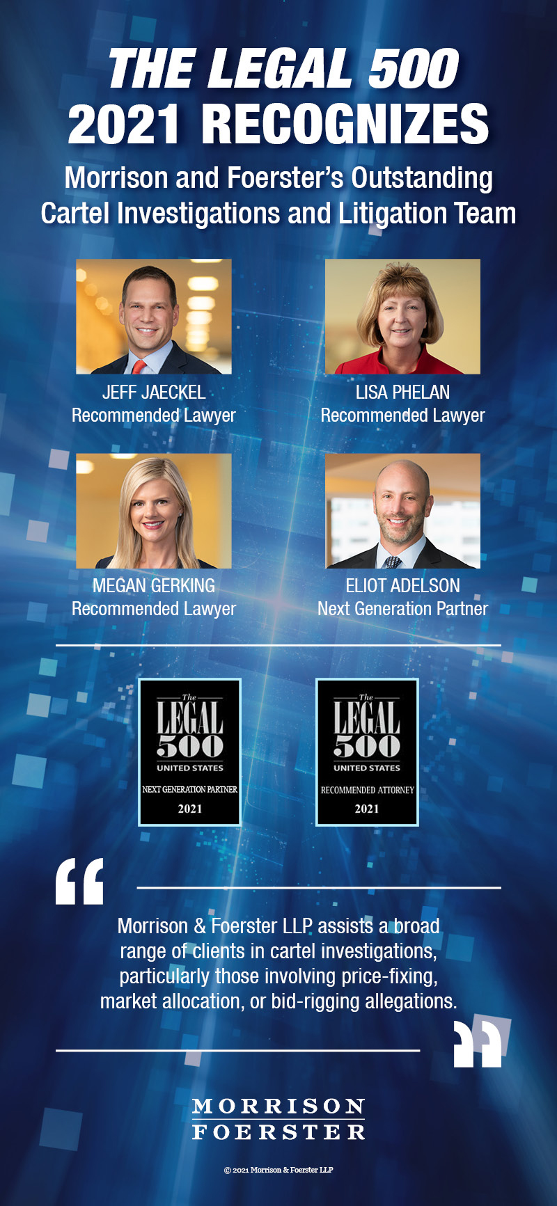 The Legal 500 US 2021 Recognizes Morrison and Foerster’s Outstanding Cartel Investigations and Litigation Team